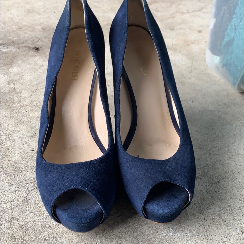 Nine West Blue Suede Open toe Heels